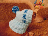 Blue knitted hat with snowflakes Christmas for small dog or cat - dachshundknit