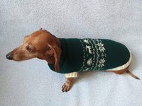 Christmas dog sweater with deer and snowflakes - dachshundknit