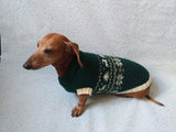 Christmas dog sweater with deer and snowflakes - dachshundknit