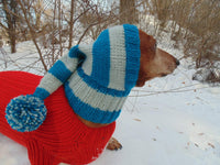 Christmas winter hat elf for dog with pompon - dachshundknit