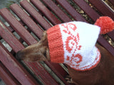 Clothes for dog orange knitted hat handmade with pompon - dachshundknit
