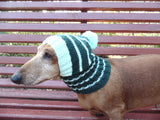 Clothes for small dog handmade knitted green hat with pompon - dachshundknit