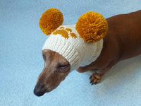 Doxie hat with two pompons, dachshund hat with two pompons - dachshundknit