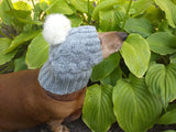 Gray dog hat knitted with natural pompom - dachshundknit