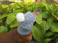 Gray dog hat knitted with natural pompom - dachshundknit