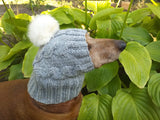 Gray dog hat knitted with natural pompom - dachshundknit