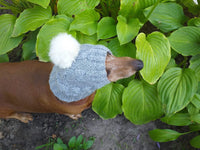 Gray dog hat knitted with natural pompom - dachshundknit