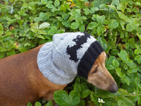 Gray knitted hat for dog bat halloween - dachshundknit