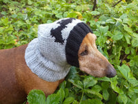 Gray knitted hat for dog bat halloween - dachshundknit