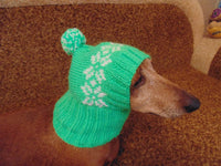 Handmade warm hat with snowflakes for small dog - dachshundknit