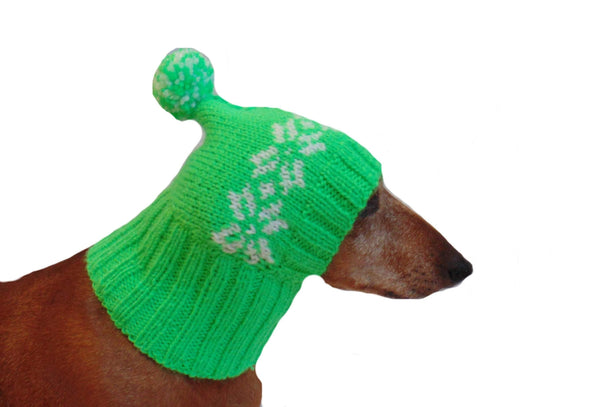Handmade warm hat with snowflakes for small dog - dachshundknit