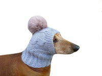 Hat for small dog with big pompom rabbit - dachshundknit