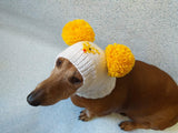 Hat with deer and two pompons for dog - dachshundknit