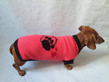Knitted pink heart sweater for dachshund dachshundknit