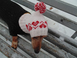 Pink hat with heart for small handmade dog - dachshundknit