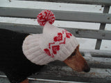 Pink hat with heart for small handmade dog - dachshundknit
