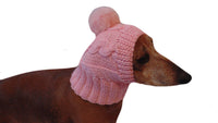 Pink knitted hat with pompom for dachshund, pink hat dog - dachshundknit