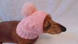 Pink knitted hat with pompom for dachshund, pink hat dog - dachshundknit