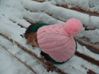 Pink warm winter hat for dachshund, pink hat dog dachshundknit