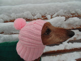 Pink warm winter hat for dachshund, pink hat dog dachshundknit