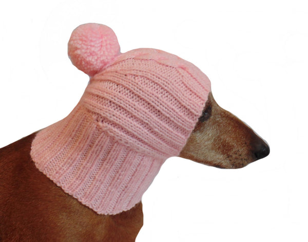 Pink warm winter hat for dachshund, pink hat dog dachshundknit