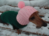 Pink warm winter hat for dachshund, pink hat dog dachshundknit
