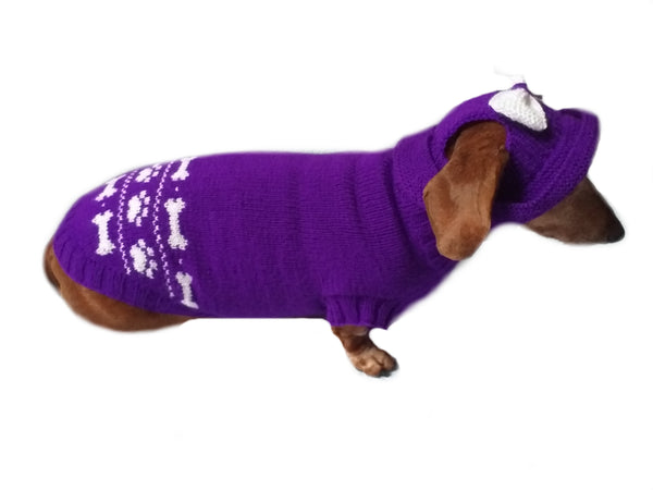 Purple dachshund costume sweater and hat, Costume for miniature dachshund, Doxie sweater and hat set - dachshundknit