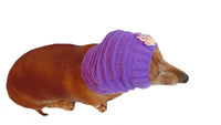 Purple knitted hat with an owl for dog or cat - dachshundknit