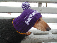 Purple knitted warm winter hat for small dog handmade - dachshundknit