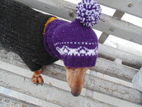Purple knitted warm winter hat for small dog handmade - dachshundknit
