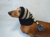 Santa hat for dog gray knitted,black hat with gray pompom for dog - dachshundknit