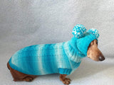 Warm blue suit sweater and hat for dog, clothes for dachshunds - dachshundknit