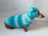 Warm blue suit sweater and hat for dog, clothes for dachshunds - dachshundknit