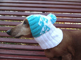 White and blue winter hat for dog or cat - dachshundknit