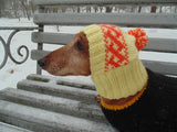 Yellow knitted clothes hat for small dog dachshunds - dachshundknit