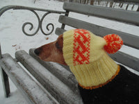 Yellow knitted clothes hat for small dog dachshunds - dachshundknit